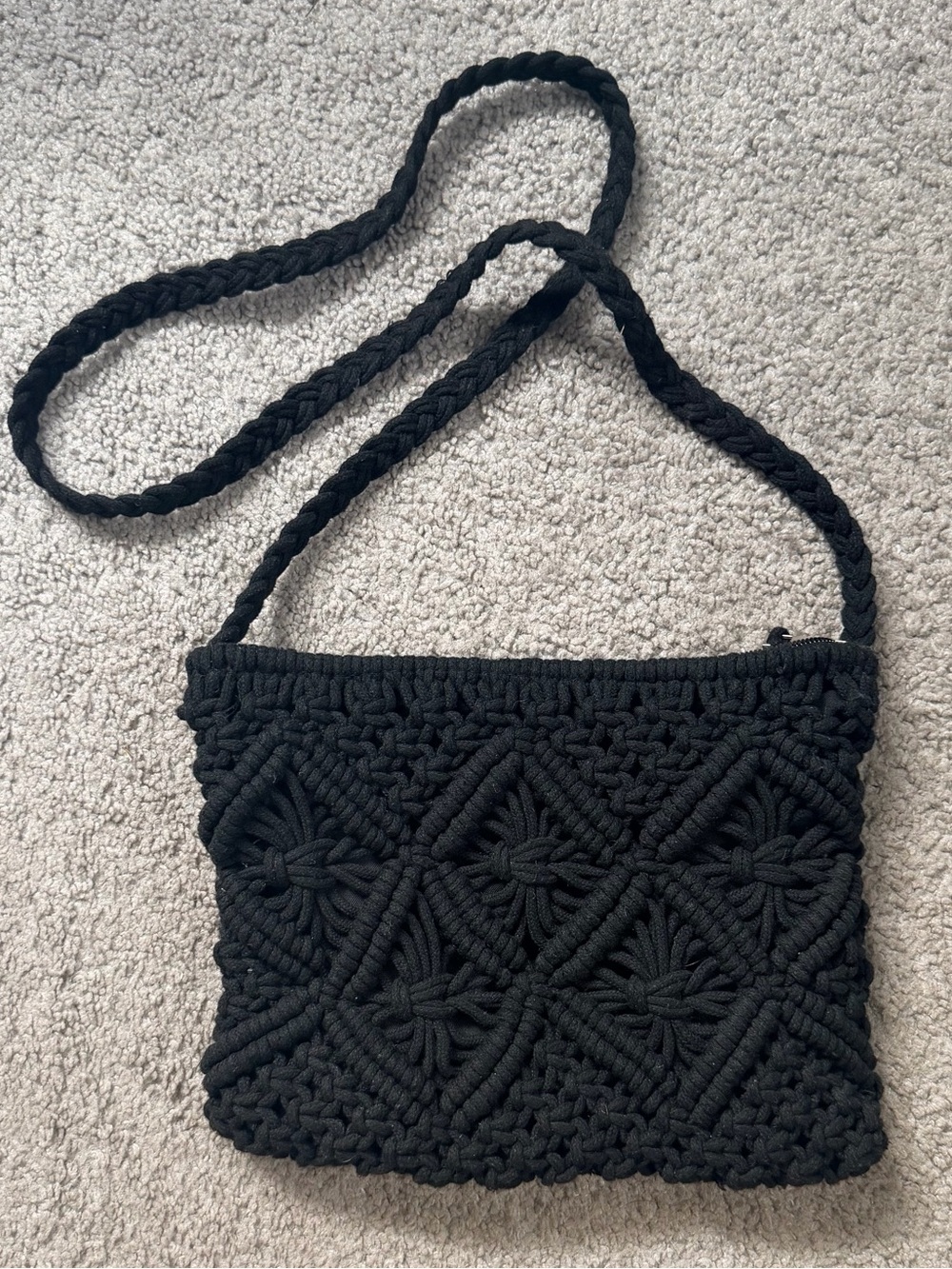Black Woven MacramƩ Crossbody Bag